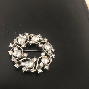 Moonstone rhinestone brooch